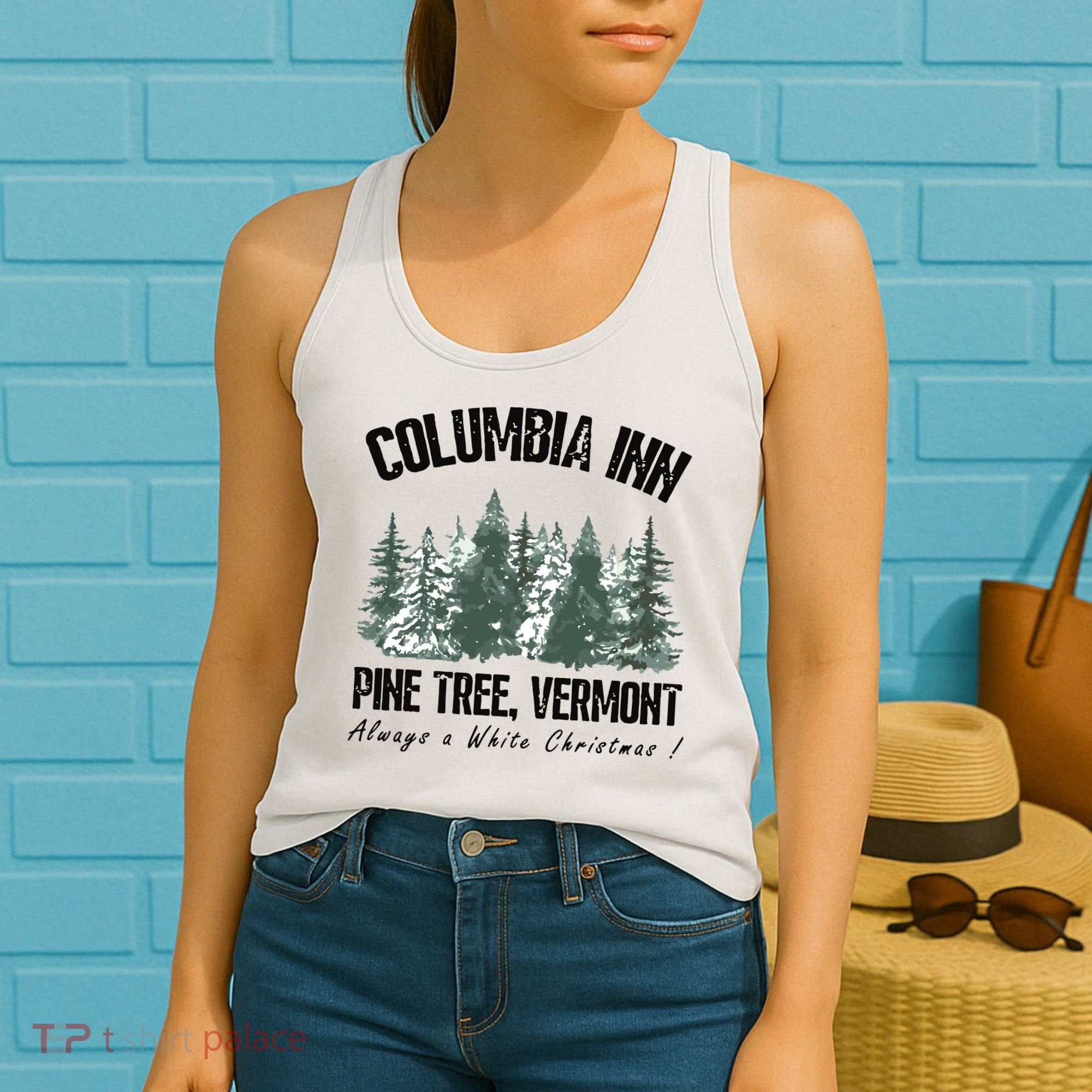Columbia Inn Pine Tree Vermont Americas Snow Playground A White Christmas Women's Tank Top