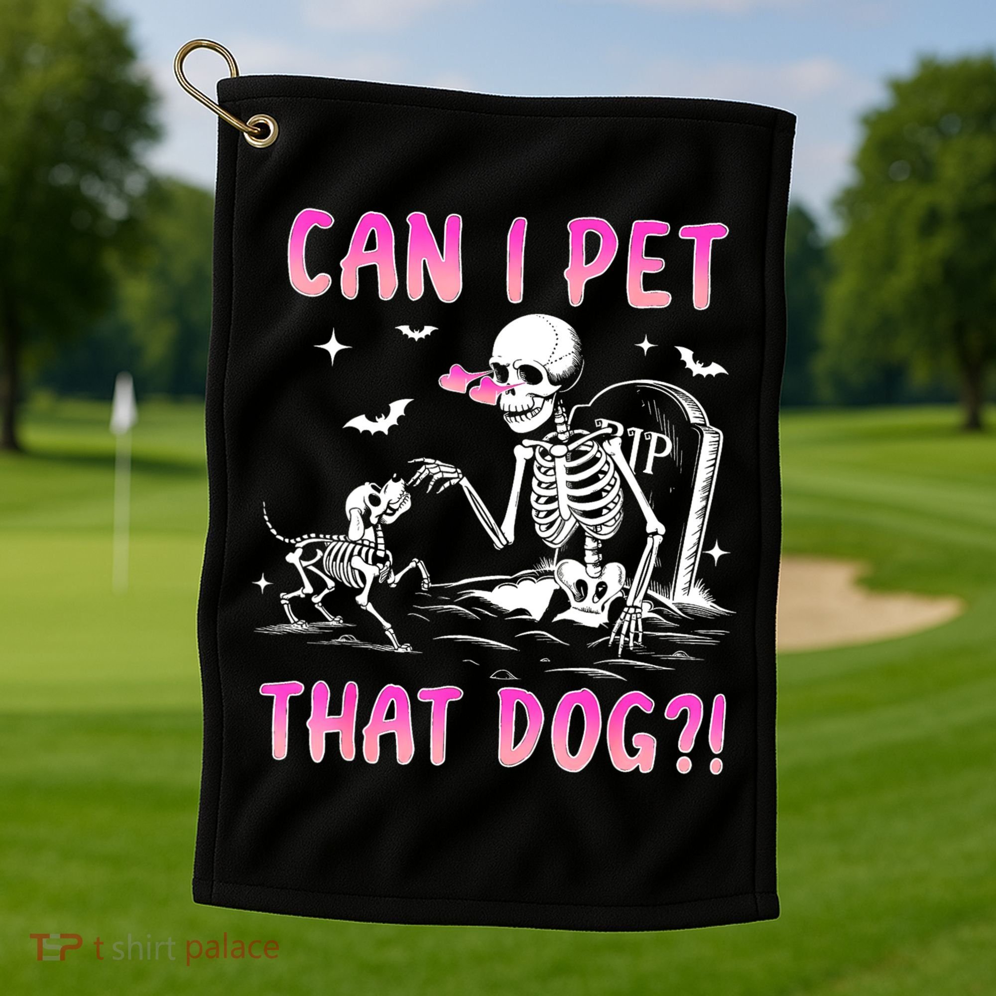 Can I Pet That Dog Funny Skeleton Dog Lover Halloween Golf Towel