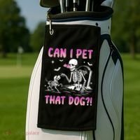 Can I Pet That Dog Funny Skeleton Dog Lover Halloween Golf Towel thumb 2
