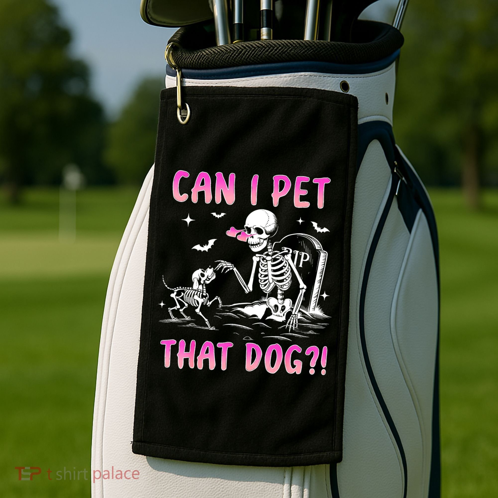 Can I Pet That Dog Funny Skeleton Dog Lover Halloween Golf Towel