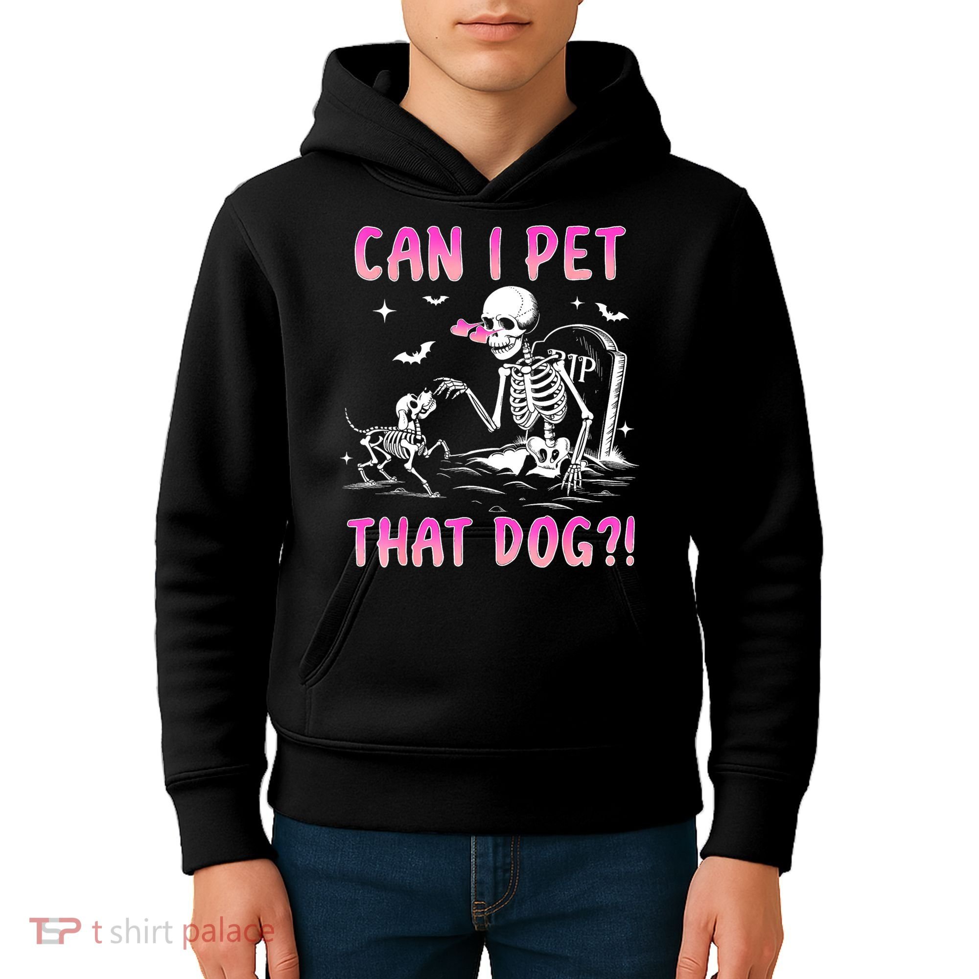Can I Pet That Dog Funny Skeleton Dog Lover Halloween Kids Hoodie
