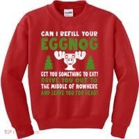 Can I Refill Your Eggnog Christmas Vacation Quote Kids Sweatshirt thumb 0