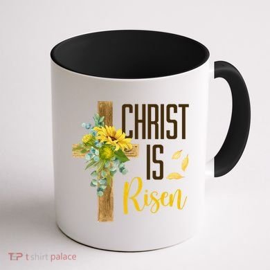 Christ Is Risen Sunflower Cross Easter Coffee Mug back