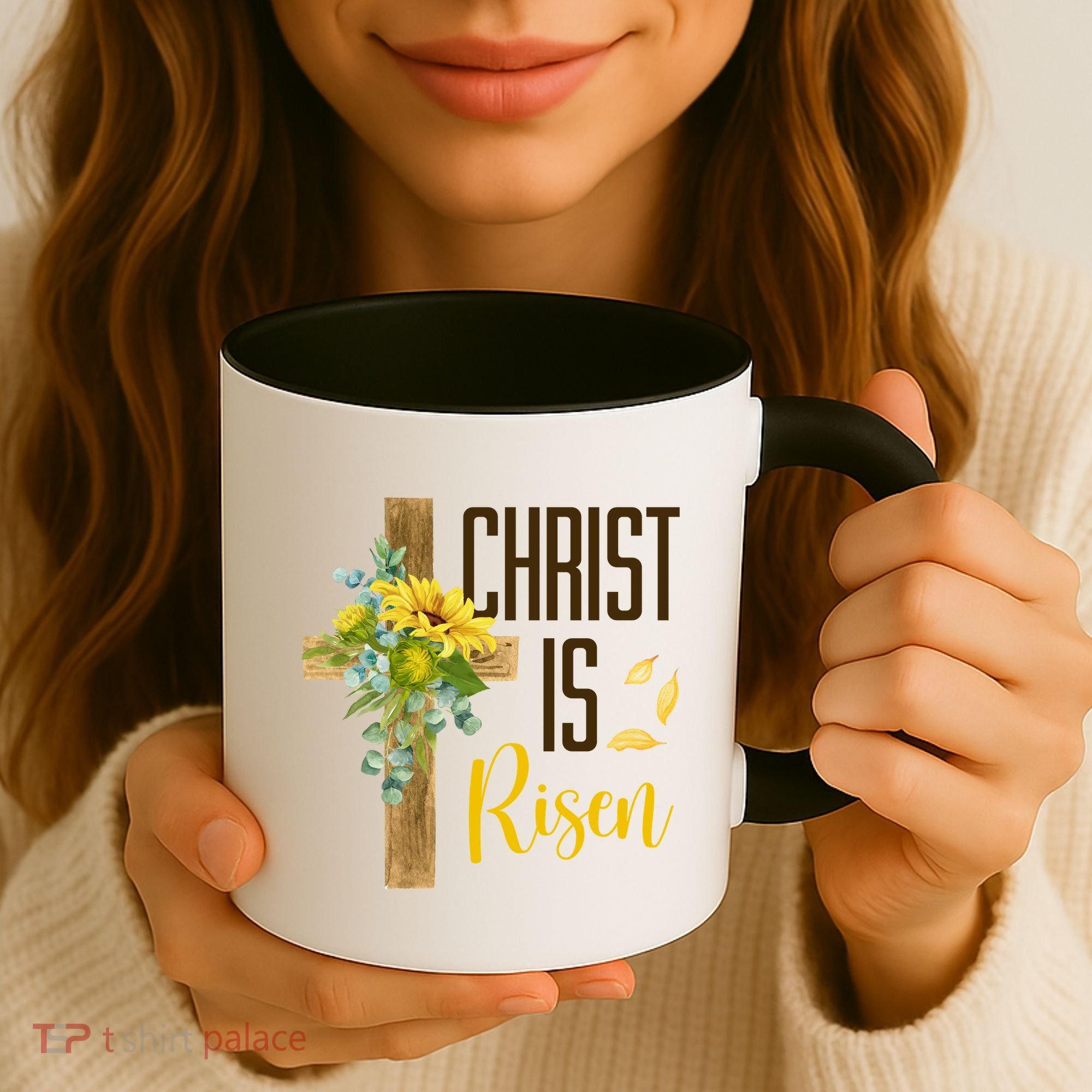 Christ Is Risen Sunflower Cross Easter Coffee Mug