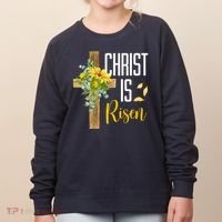 Christ Is Risen Sunflower Cross Easter Women's Sweatshirt thumb 0