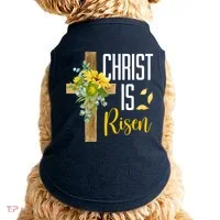 Christ Is Risen Sunflower Cross Easter Doggie Tank thumb 0