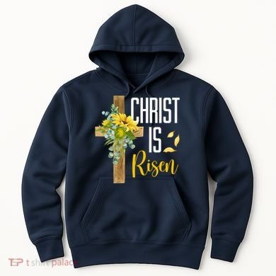 Christ Is Risen Sunflower Cross Easter Hoodie