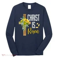 Christ Is Risen Sunflower Cross Easter Long Sleeve Shirt thumb 0