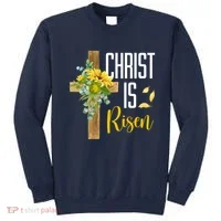 Christ Is Risen Sunflower Cross Easter Sweatshirt thumb 0