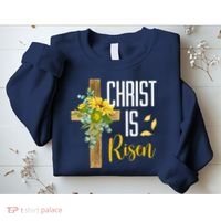 Christ Is Risen Sunflower Cross Easter Sweatshirt thumb 2