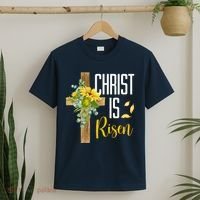 Christ Is Risen Sunflower Cross Easter T-Shirt thumb 2