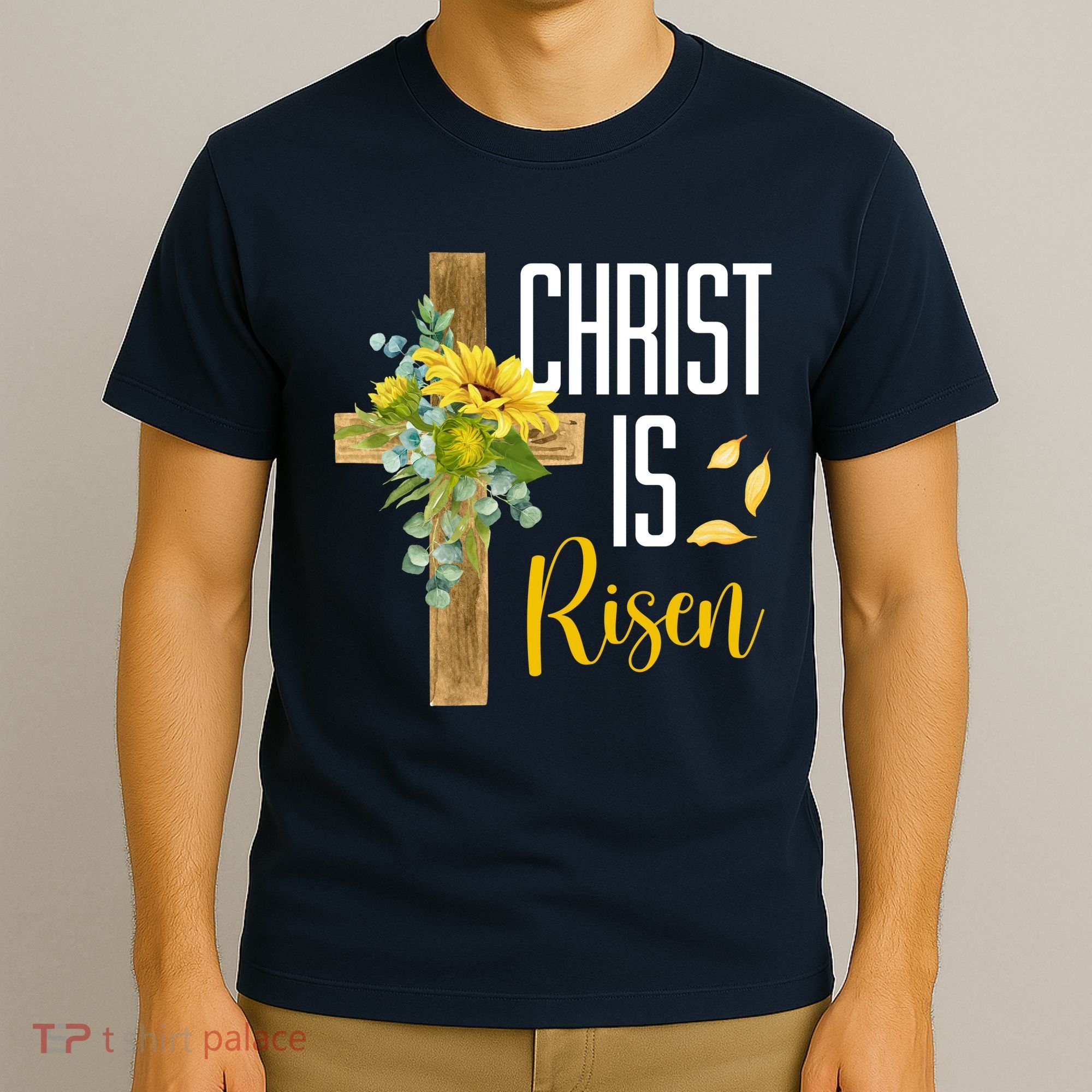 Christ Is Risen Sunflower Cross Easter T-Shirt