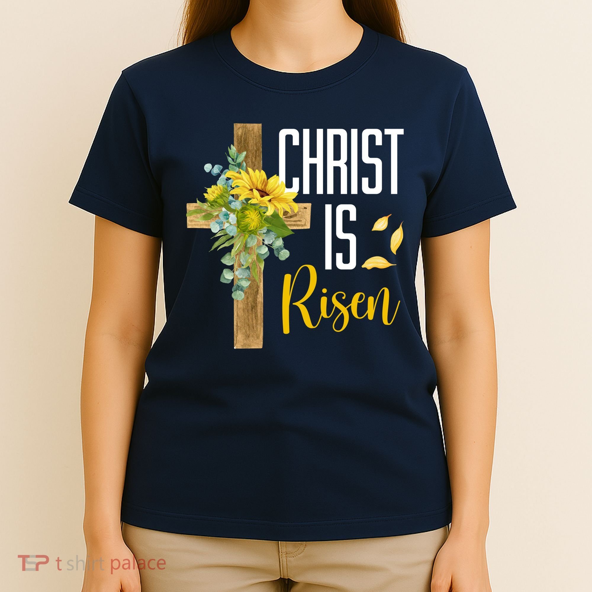 Christ Is Risen Sunflower Cross Easter T-Shirt