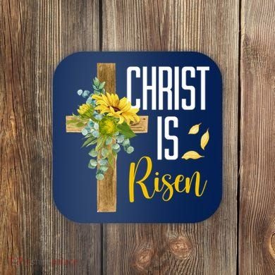 Christ Is Risen Sunflower Cross Easter Coaster
