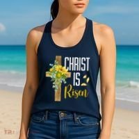 Christ Is Risen Sunflower Cross Easter Women's Tank Top thumb 2