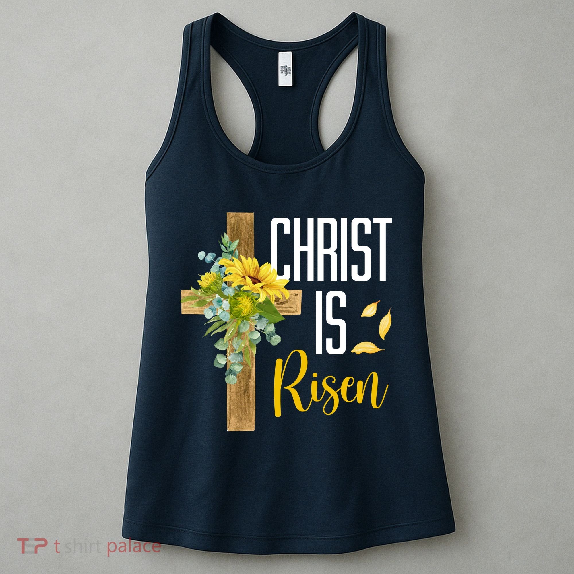 Christ Is Risen Sunflower Cross Easter Women's Tank Top