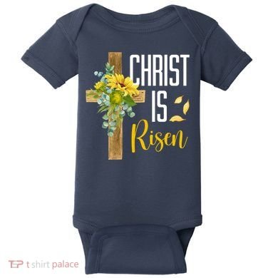 Christ Is Risen Sunflower Cross Easter Baby Bodysuit