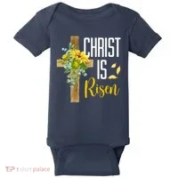 Christ Is Risen Sunflower Cross Easter Baby Bodysuit thumb 0