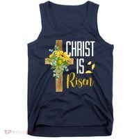 Christ Is Risen Sunflower Cross Easter Tank Top thumb 0