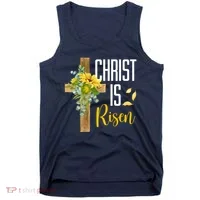 Christ Is Risen Sunflower Cross Easter Tank Top thumb 0