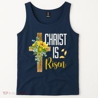 Christ Is Risen Sunflower Cross Easter Tank Top thumb 2