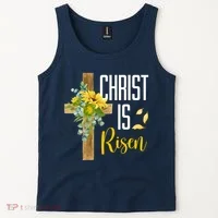 Christ Is Risen Sunflower Cross Easter Tank Top thumb 2