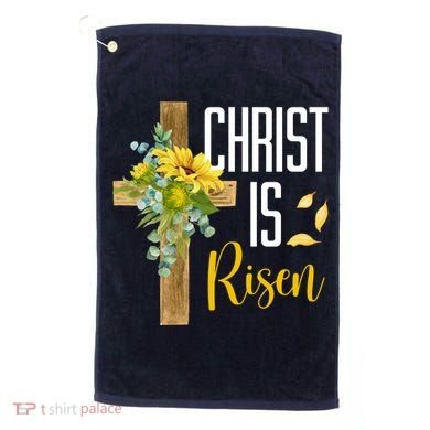 Christ Is Risen Sunflower Cross Easter Golf Towel