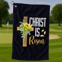 Christ Is Risen Sunflower Cross Easter Golf Towel thumb 1