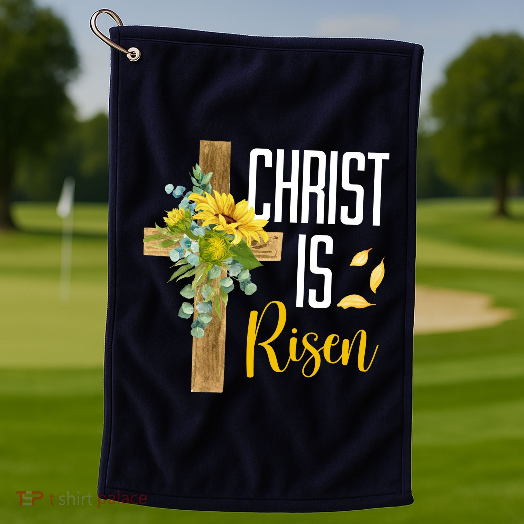 Christ Is Risen Sunflower Cross Easter Golf Towel