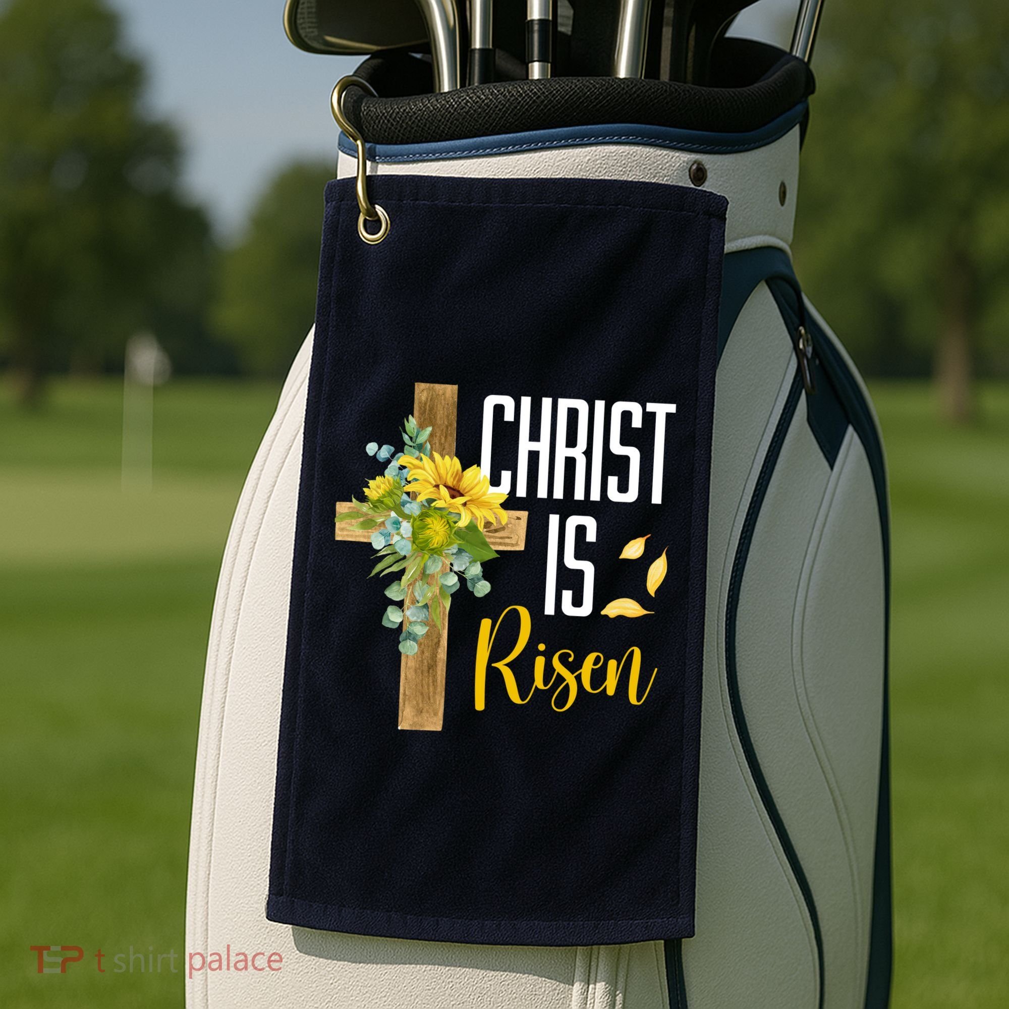 Christ Is Risen Sunflower Cross Easter Golf Towel