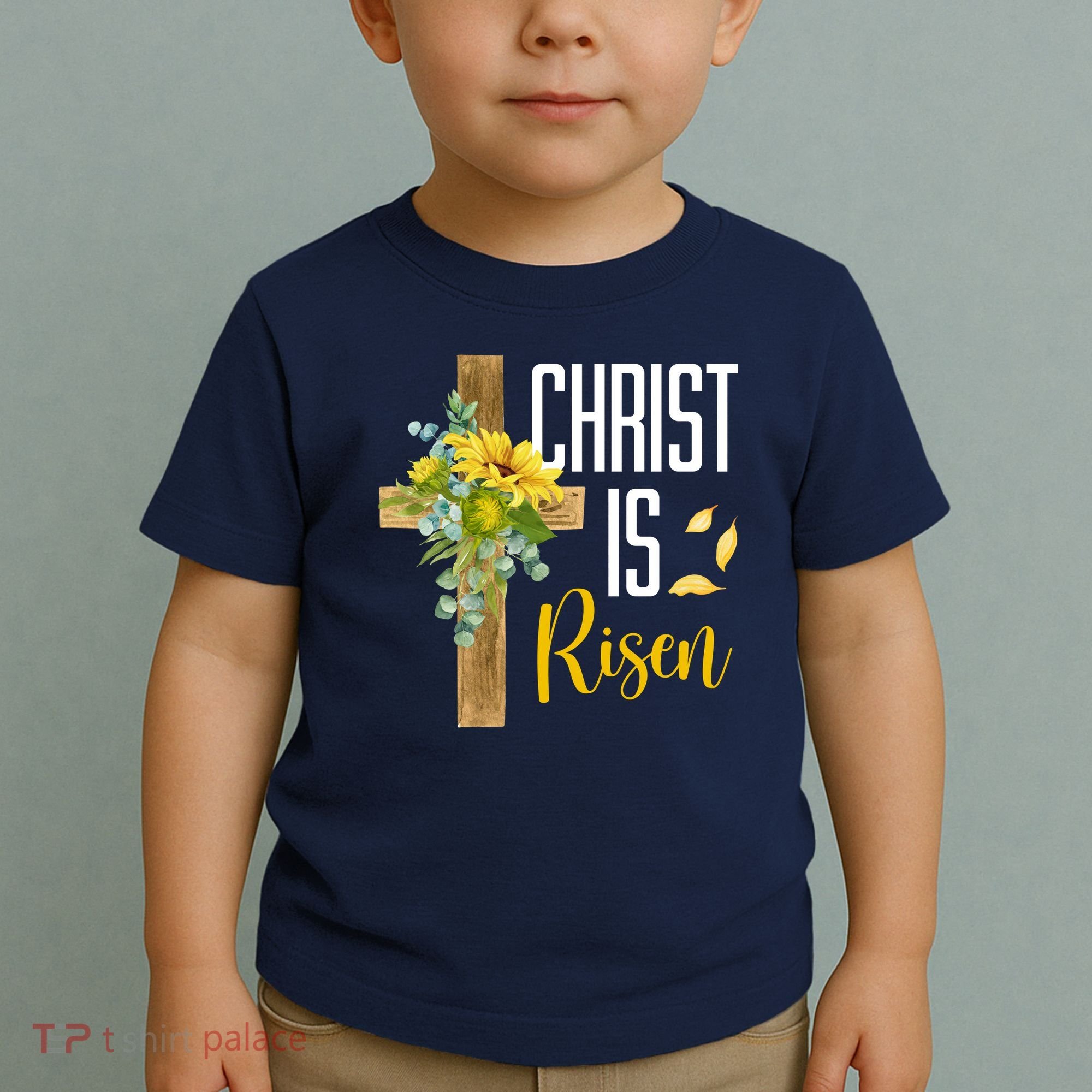 Christ Is Risen Sunflower Cross Easter Toddler T-Shirt