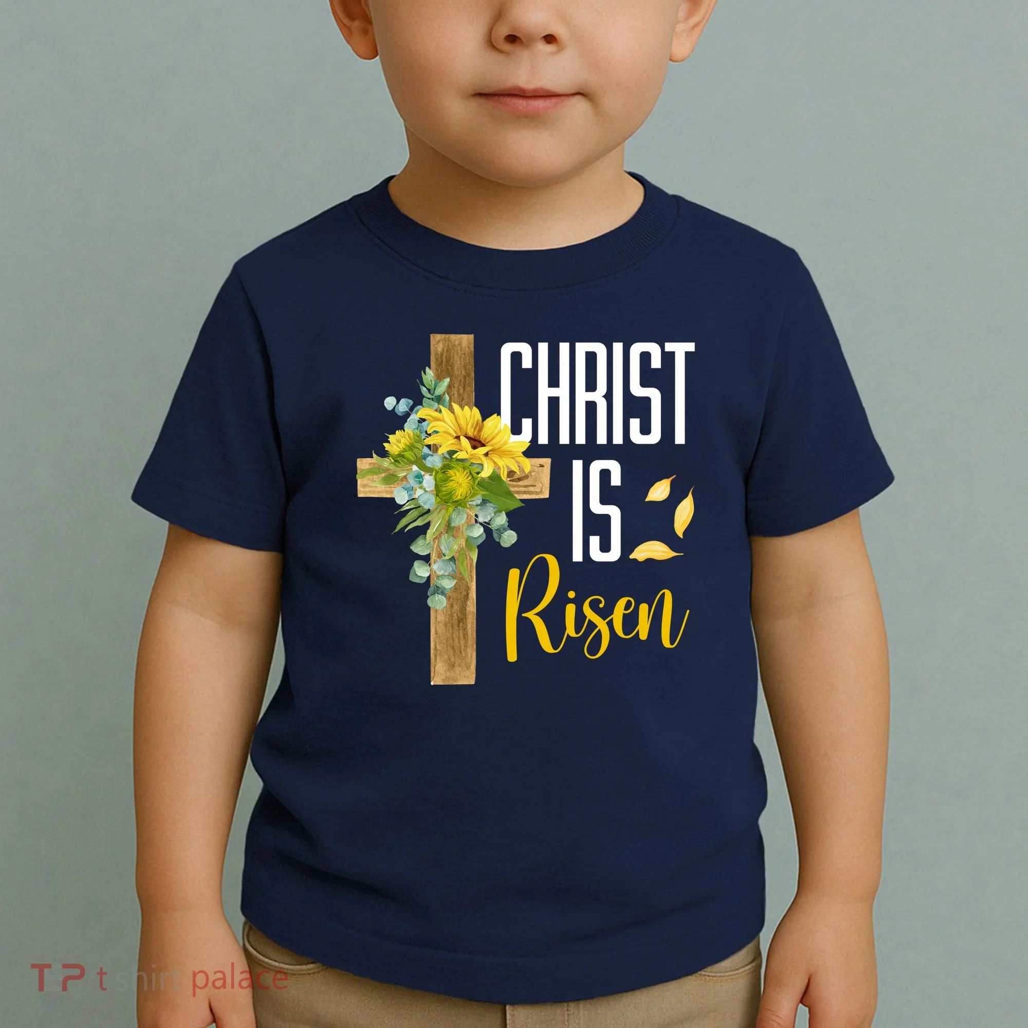 Christ Is Risen Sunflower Cross Easter Toddler T-Shirt