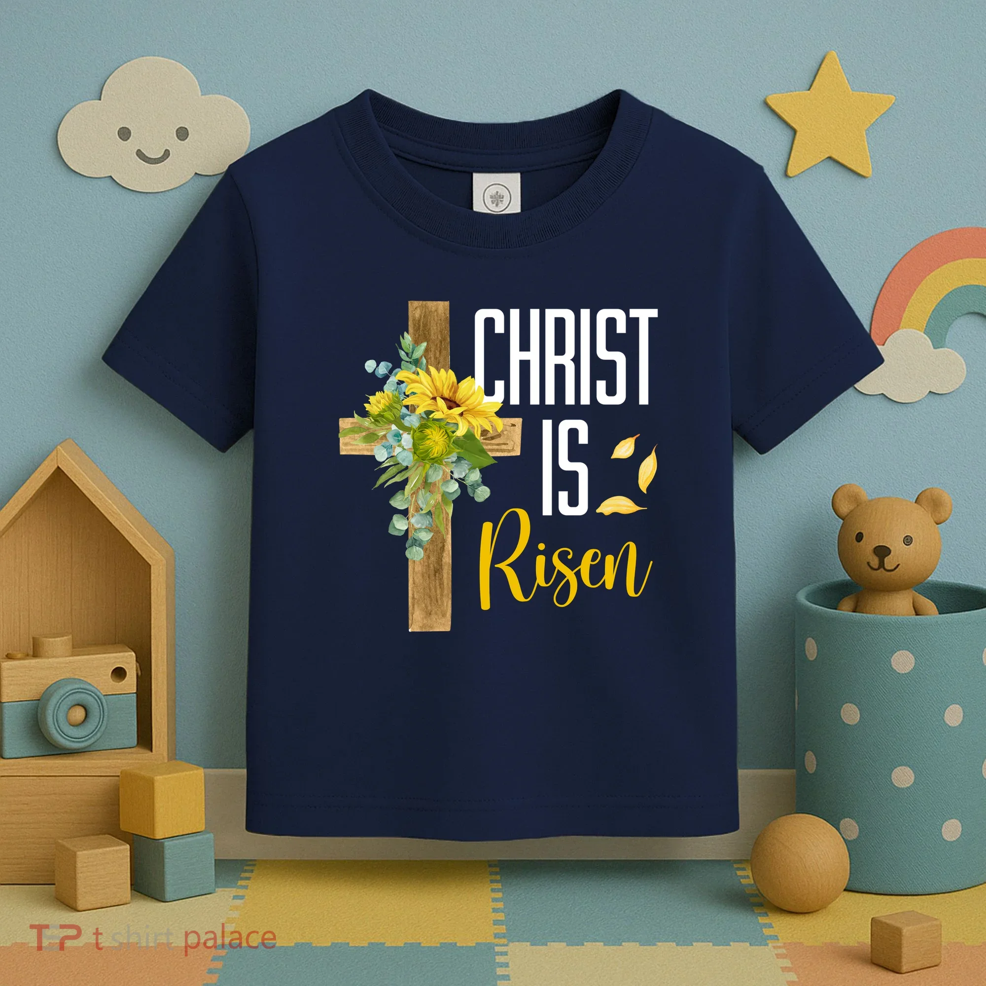 Christ Is Risen Sunflower Cross Easter Toddler T-Shirt