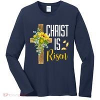 Christ Is Risen Sunflower Cross Easter Women's Long Sleeve Shirt thumb 0