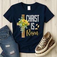 Christ Is Risen Sunflower Cross Easter Women's T-Shirt thumb 3