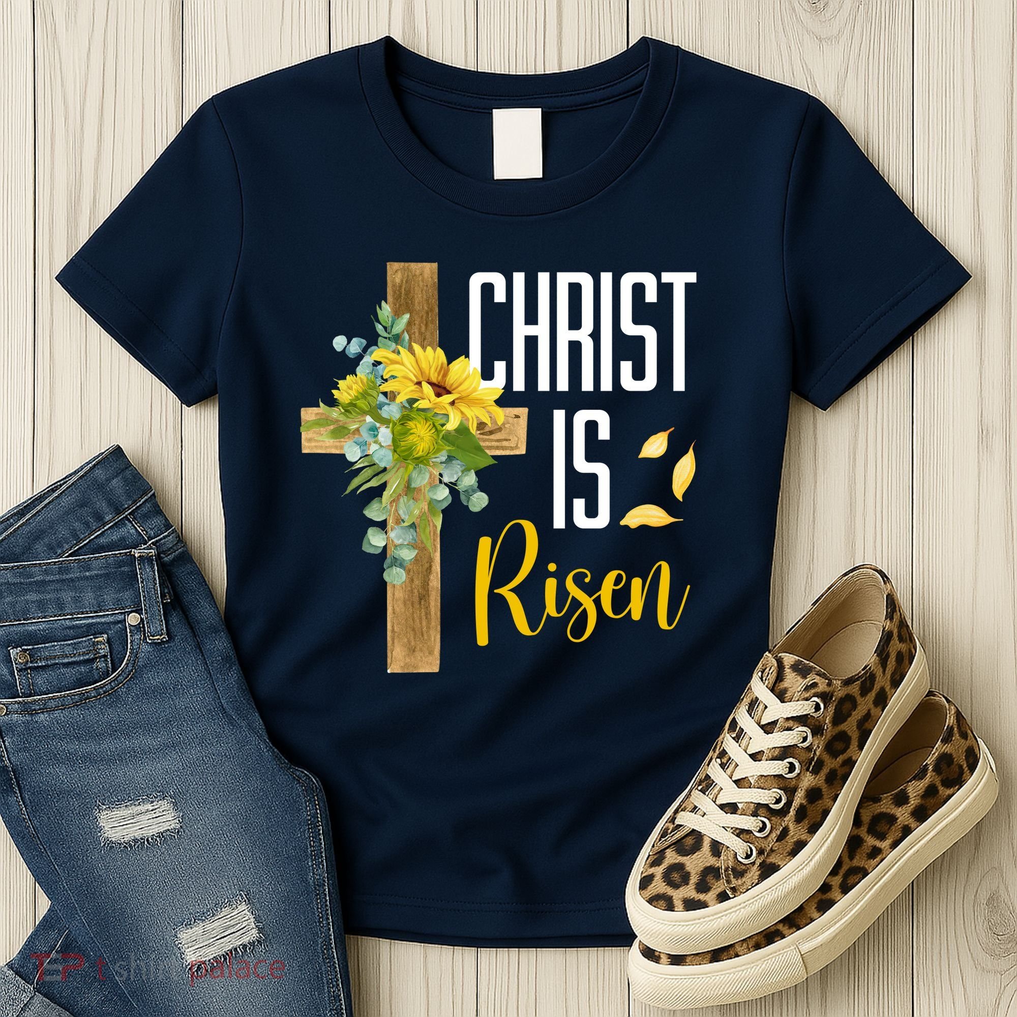 Christ Is Risen Sunflower Cross Easter Women's T-Shirt