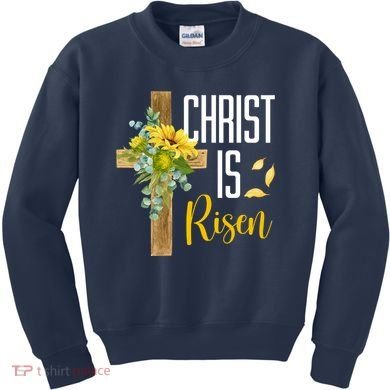 Christ Is Risen Sunflower Cross Easter Kids Sweatshirt