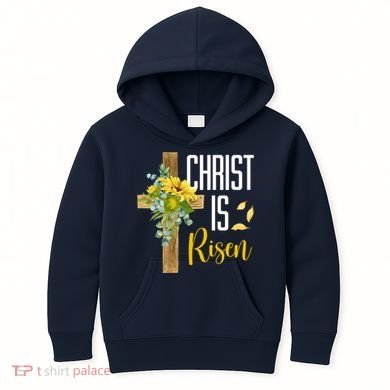 Christ Is Risen Sunflower Cross Easter Kids Hoodie