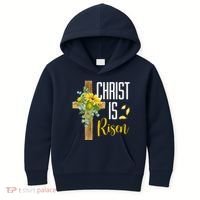 Christ Is Risen Sunflower Cross Easter Kids Hoodie thumb 0