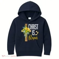 Christ Is Risen Sunflower Cross Easter Kids Hoodie thumb 0