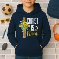 Christ Is Risen Sunflower Cross Easter Kids Hoodie thumb 2