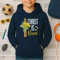Christ Is Risen Sunflower Cross Easter Kids Hoodie thumb 2