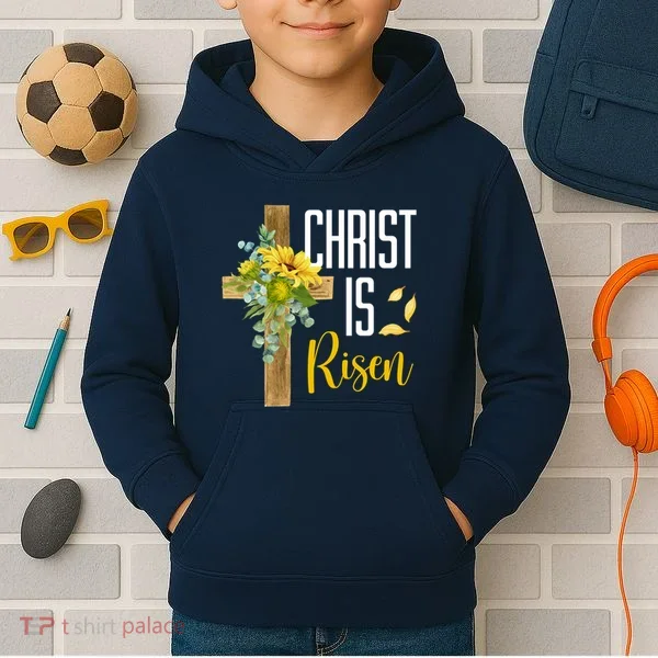 Christ Is Risen Sunflower Cross Easter Kids Hoodie