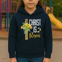 Christ Is Risen Sunflower Cross Easter Kids Hoodie thumb 3