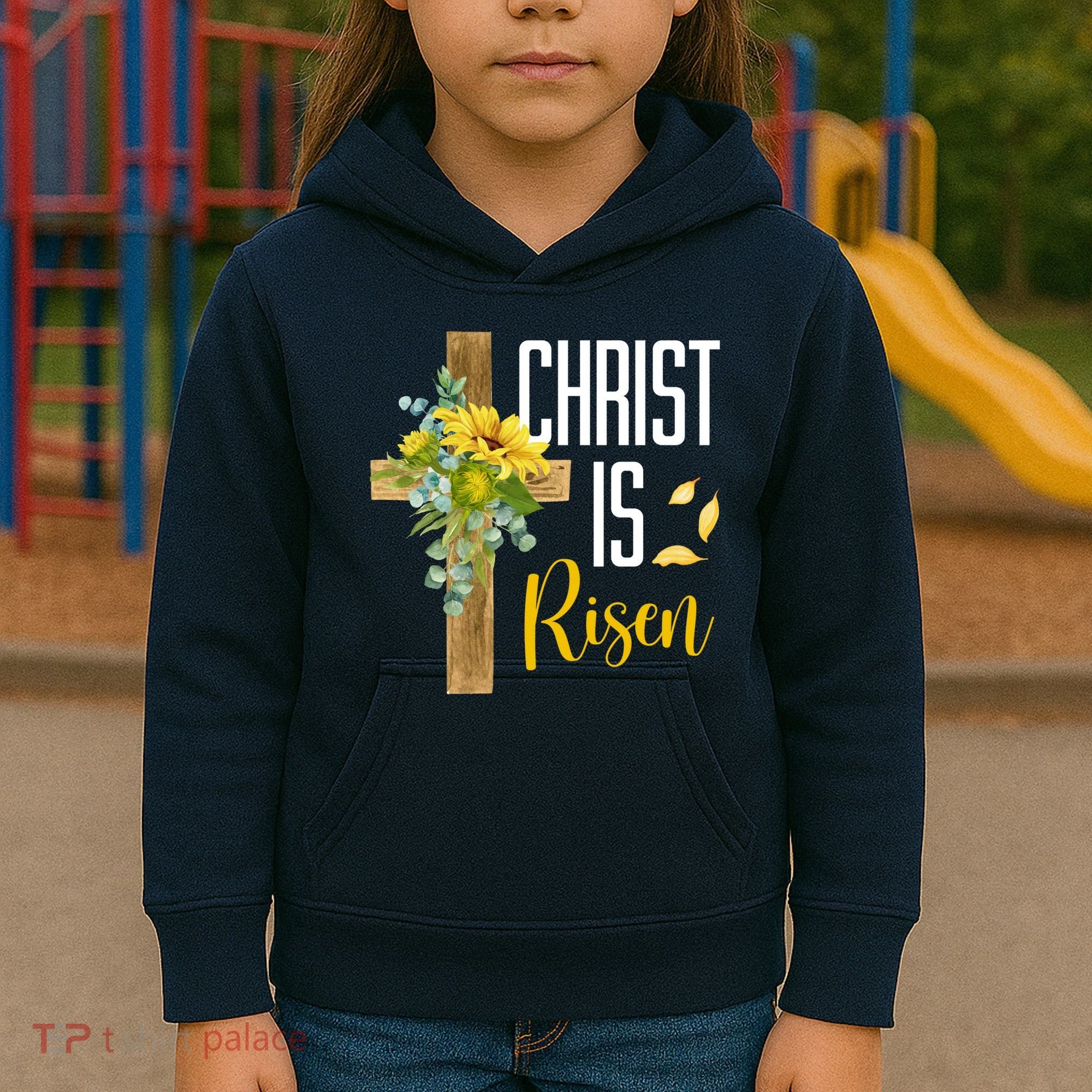 Christ Is Risen Sunflower Cross Easter Kids Hoodie