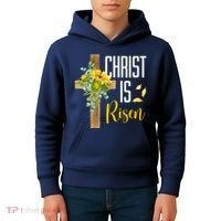 Christ Is Risen Sunflower Cross Easter Kids Hoodie thumb 4