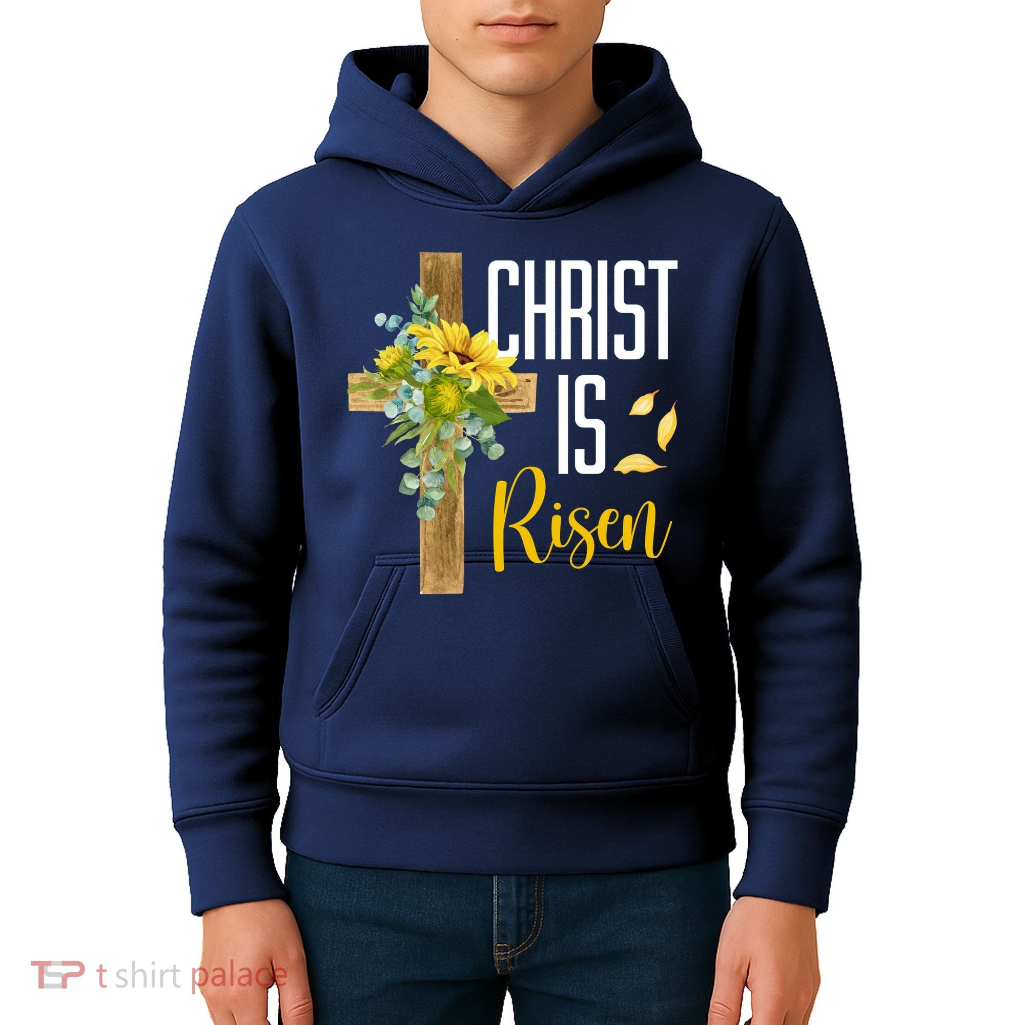 Christ Is Risen Sunflower Cross Easter Kids Hoodie