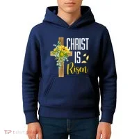 Christ Is Risen Sunflower Cross Easter Kids Hoodie thumb 4