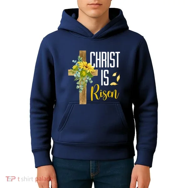 Christ Is Risen Sunflower Cross Easter Kids Hoodie