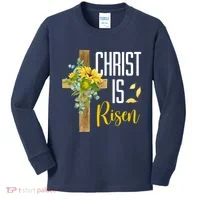 Christ Is Risen Sunflower Cross Easter Kids Long Sleeve Shirt thumb 0